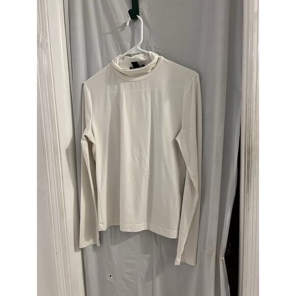 St John Caviar White Fine Jersey Long Sleeve Turtleneck Top Sz M - Picture 1 of 5